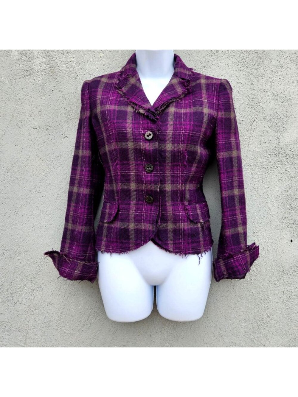 Philosophy Alberta Ferretti Avant Garde Plaid Blazer Purple Italy Vintage S/6